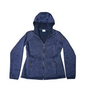 Columbia Full Zip Knitted Fleece Hoodie Jacket Size M Blue Outdoor Casual Sporty